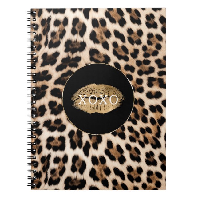 Cuaderno Labios Dorados con Estampado de Leopardo XOXO (Frente)