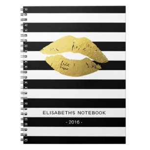 Cuaderno Labios elegantes del oro con las rayas blancas