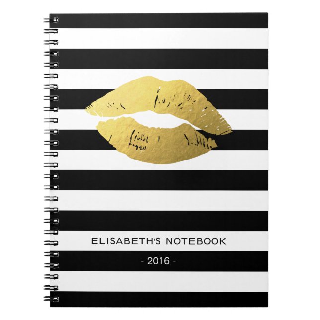 Cuaderno Labios elegantes del oro con las rayas blancas (Frente)
