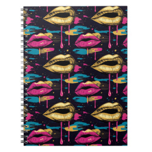 Cuaderno Labios en negrita patrón de arte pop con gotas vib