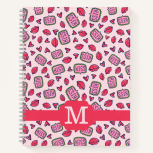 Cuaderno Labios Lindos Besos y Corazones Patrón de Monogram