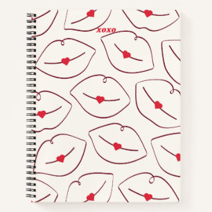 Cuaderno Labios Patrón de Arte de Línea Retro y Corazones R