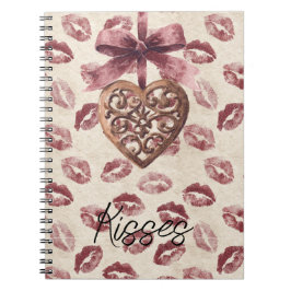 Cuaderno Labios Rojo Burdeos Besos Corazón Crema