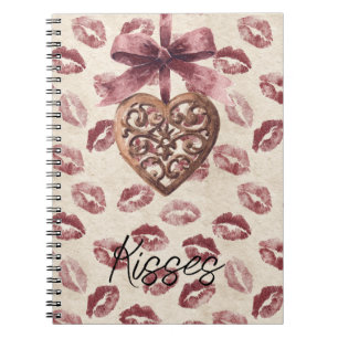 Cuaderno Labios Rojo Burdeos Besos Corazón Crema