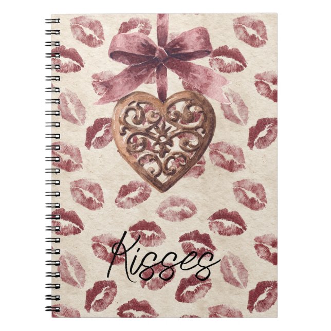 Cuaderno Labios Rojo Burdeos Besos Corazón Crema (Frente)