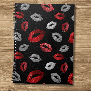 Cuaderno Labios Rojo de San Valentín con Brillo Plateado en