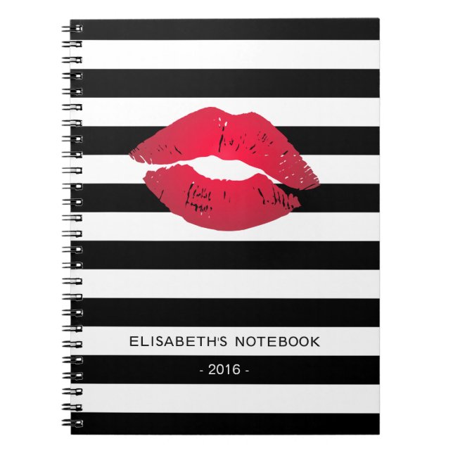 Cuaderno Labios rojos elegantes con las rayas blancas (Frente)