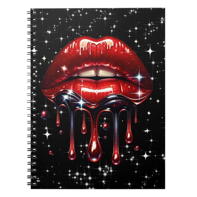 Cuaderno Labios Rojos Goteando Brillo Glamour Destello (Frente)