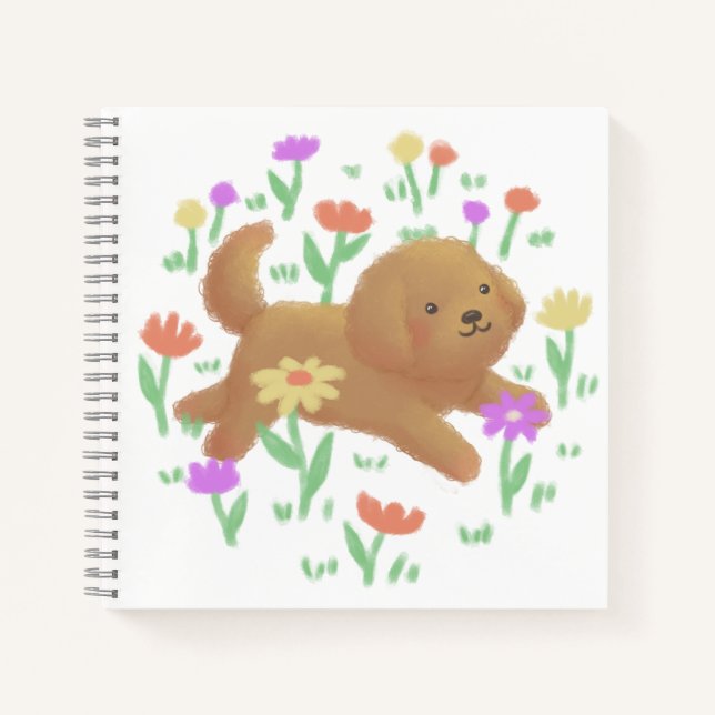Cuaderno Labradoodle con Ilustracion de flores (Anverso)