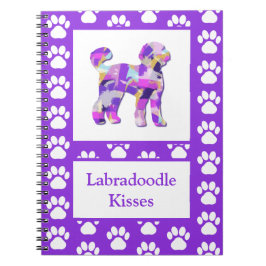 Cuaderno Labradoodle Cute Perro Silhouette Paw Purple PY&B