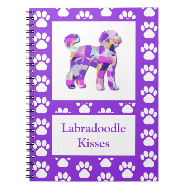 Cuaderno Labradoodle Cute Perro Silhouette Paw Purple PY&B (Frente)