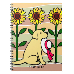 Cuaderno Labrador amarillo personalizado con los girasoles