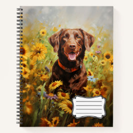 Cuaderno Labrador de chocolate en girasoles
