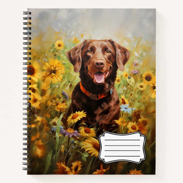 Cuaderno Labrador de chocolate en girasoles (Anverso)