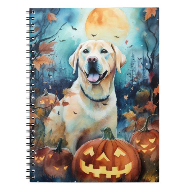 Cuaderno Labrador de Halloween con calabazas temerosas (Frente)