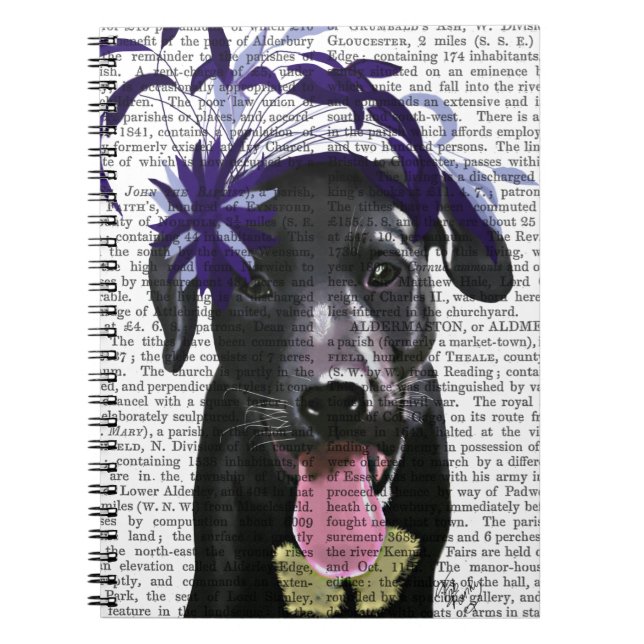 Cuaderno Labrador Negro Con Fascinador Azul (Frente)
