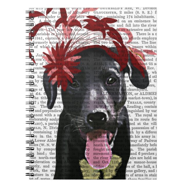 Cuaderno Labrador Negro Con Fascinador Rojo (Frente)