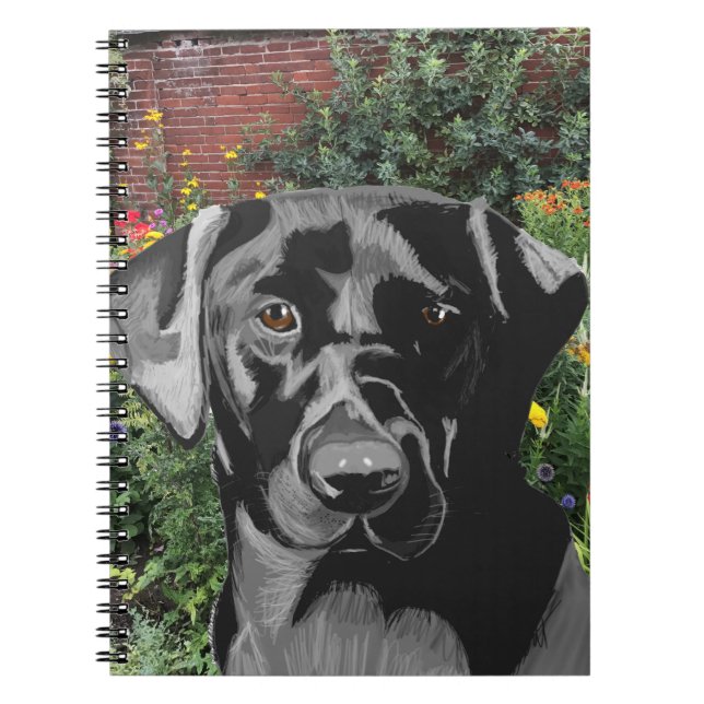 Cuaderno Labrador negro en el jardín (Frente)