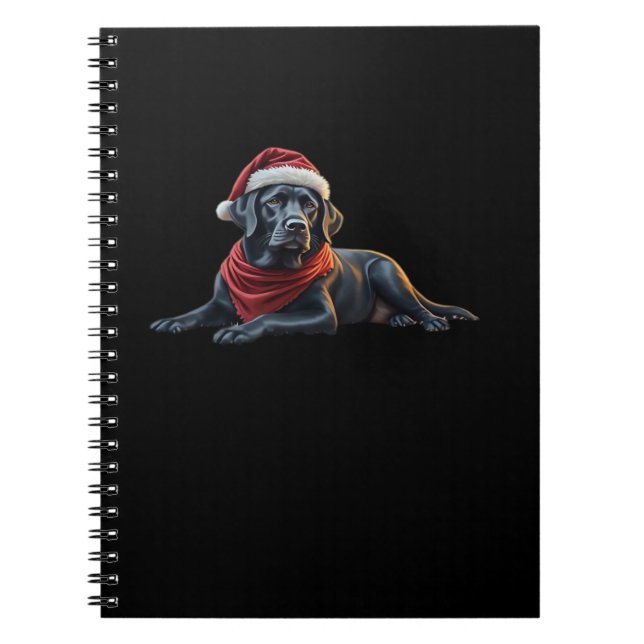 Cuaderno Labrador negro en Navidades de Santa Hat y Scarf (Frente)