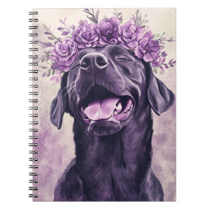 Cuaderno Labrador negro lindo perro morado floral