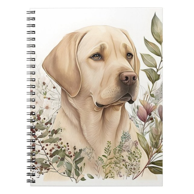 Cuaderno Labrador Retriever Dorado y Flores a la Acuarela (Frente)