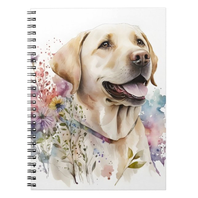 Cuaderno Labrador Retriever Dorado y Flores a la Acuarela (Frente)