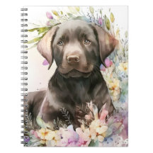Labrador Retriever marrón y flores a la acuarela