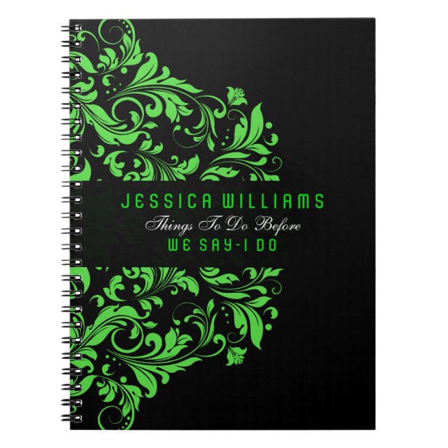 Cuaderno Lace de naves florales negras y verdes (Frente)