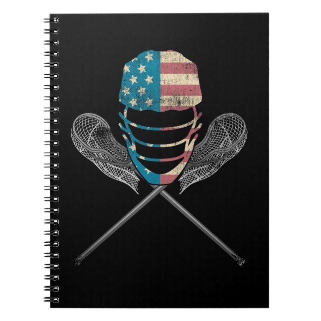 Cuaderno Lacrosse Bandera Americana Lax Casco Y Palo (Frente)