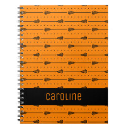 Cuaderno Lacrosse naranja palos negros y líneas punteadas