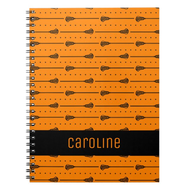 Cuaderno Lacrosse naranja palos negros y líneas punteadas (Frente)