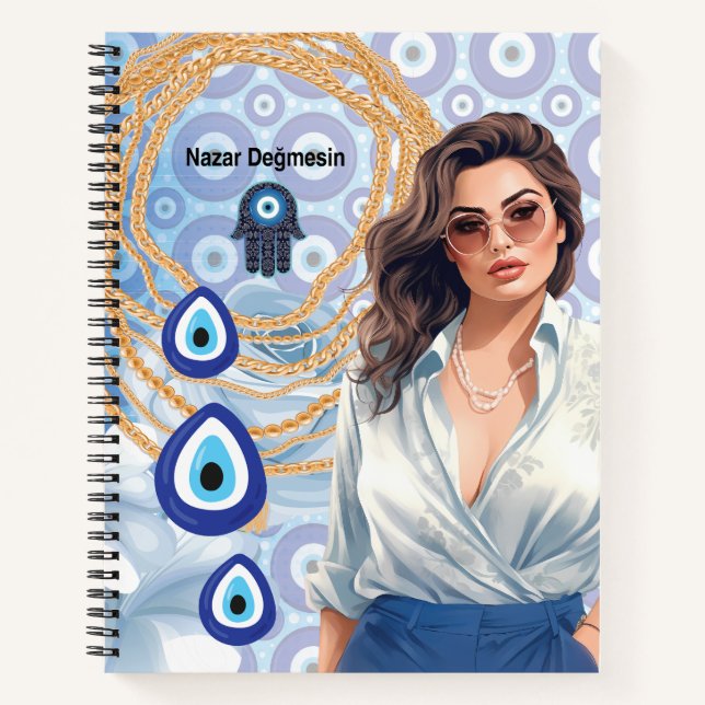 Cuaderno Lady Boss mal eye turco, buen negocio de la suerte (Anverso)