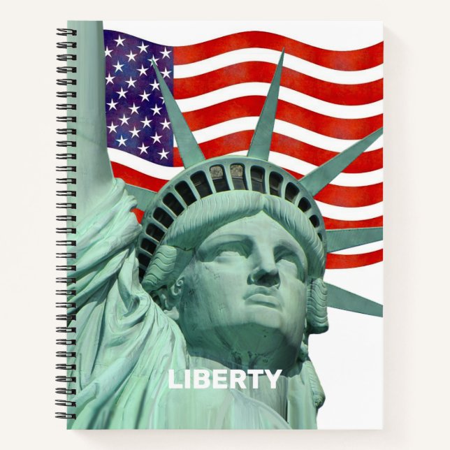 Cuaderno Lady Liberty y la bandera estadounidense (Anverso)