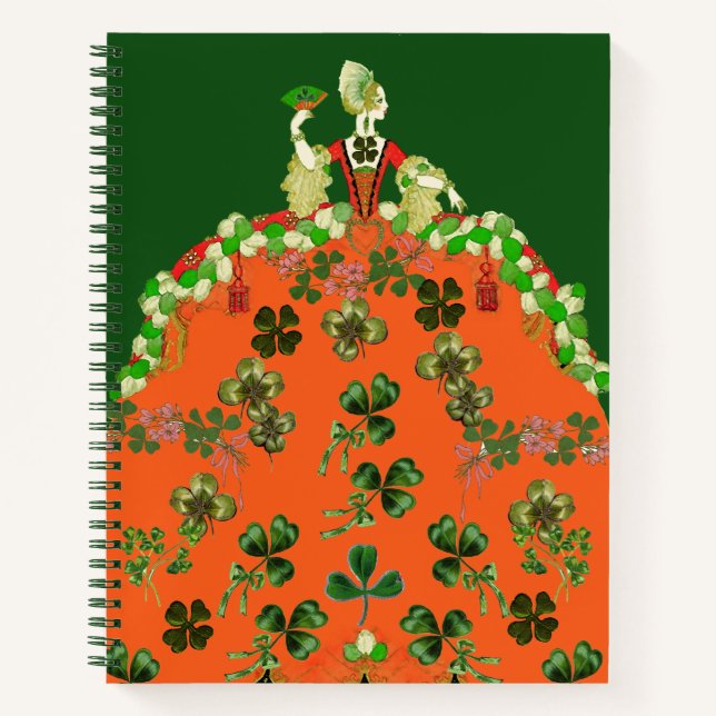 Cuaderno LADY NARANJA,TRÉBOLES Día de San Patricio Verde (Anverso)