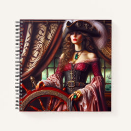 Cuaderno Lady Pirate at the Helm Vintage Nautical Adventure