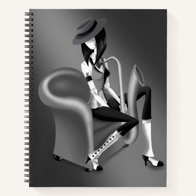 Cuaderno Lady Saxophonist - Bloc de notas inspirado en el j (Anverso)