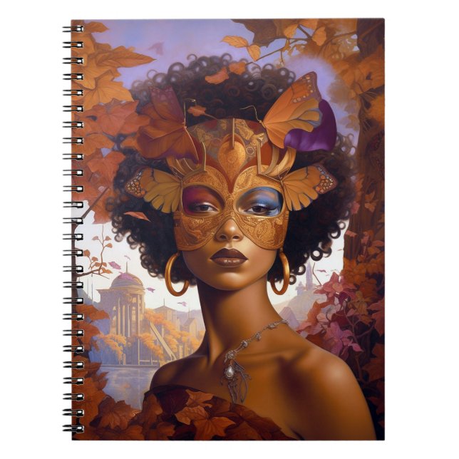 Cuaderno Lady Viendo Máscara Negro Fantasía Arte (Frente)