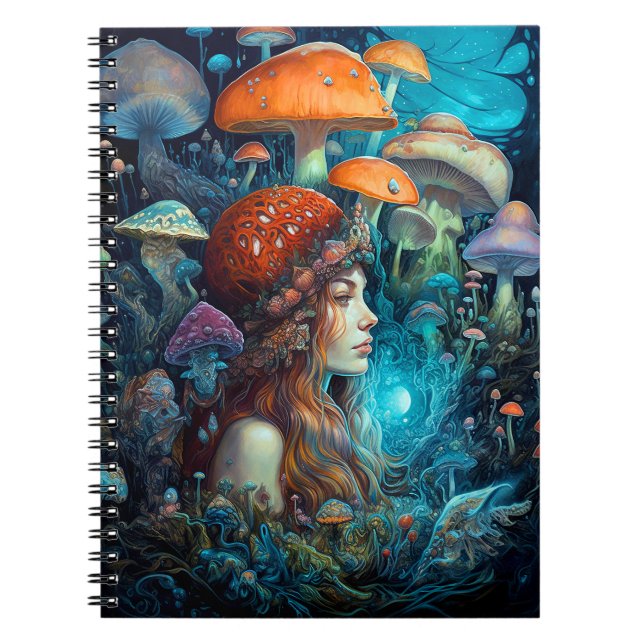 Cuaderno Lady Y Mushrooms Surreal Fantasy Art (Frente)