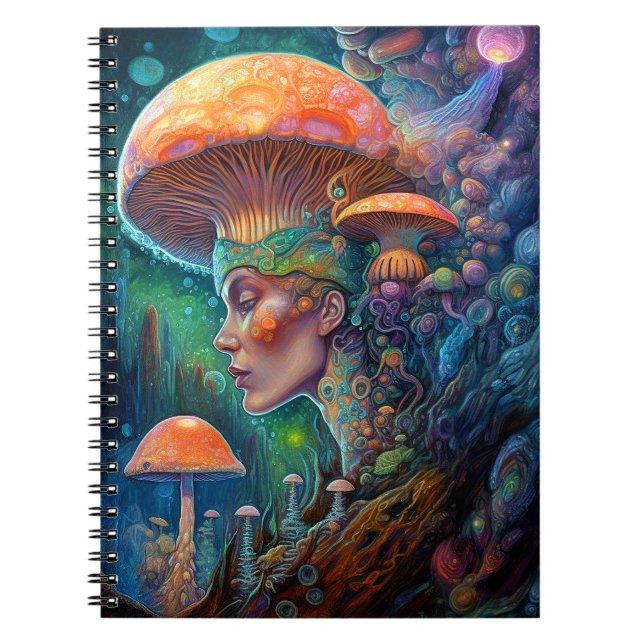 Cuaderno Lady Y Mushrooms Surreal Fantasy Art (Frente)