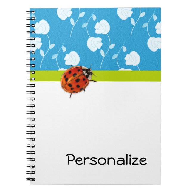 Cuaderno Ladybug Blue Floral De moda con nombre (Frente)