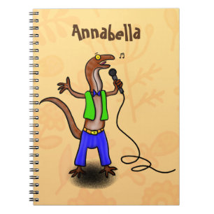 Cuaderno Lagarto divertido cantando con micrófono caricatur