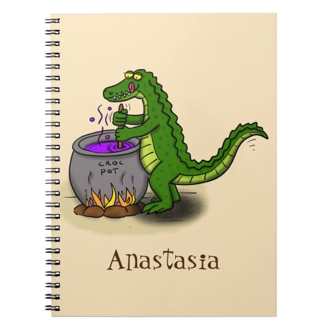 Cuaderno Lagarto verde divertido dibujo animado de cocina (Frente)
