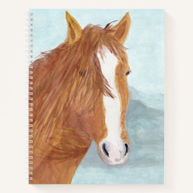 Cuaderno Lago Brown Wild Horse Blue Mountain - acrílico. (Anverso)