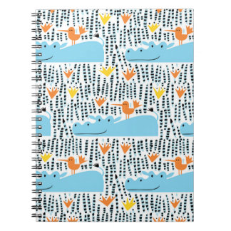 Cuaderno Lago de Aves Hippos: Patrón Vintage.