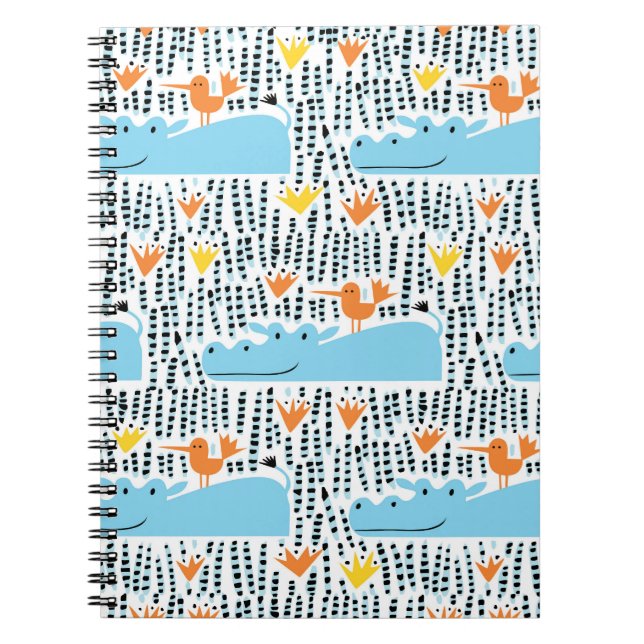 Cuaderno Lago de Aves Hippos: Patrón Vintage. (Frente)