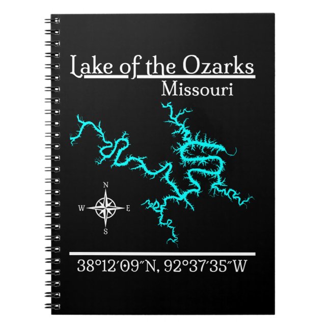 Cuaderno Lago de los Ozarks Misuri Coordenadas del mapa (Frente)