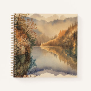 Cuaderno Lago de montaña de otoño en acuarela de lujo