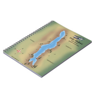 Cuaderno Lago Malawi, cartel de viaje impresión mapa