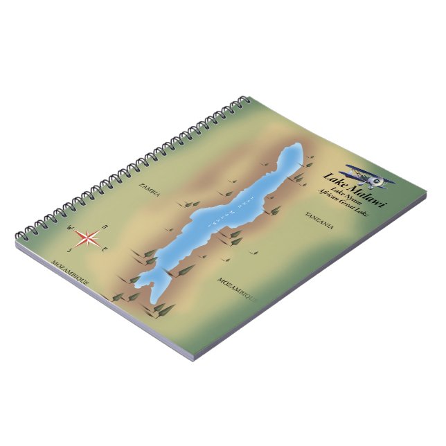 Cuaderno Lago Malawi, cartel de viaje impresión mapa (Lado Izquierdo)