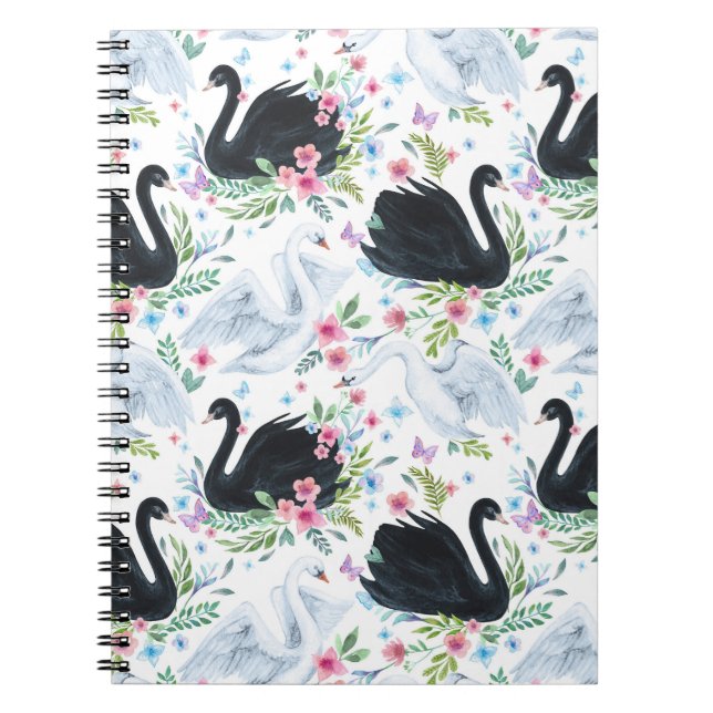 Cuaderno Lago Swan: Patrón Pastel de acuarela. (Frente)